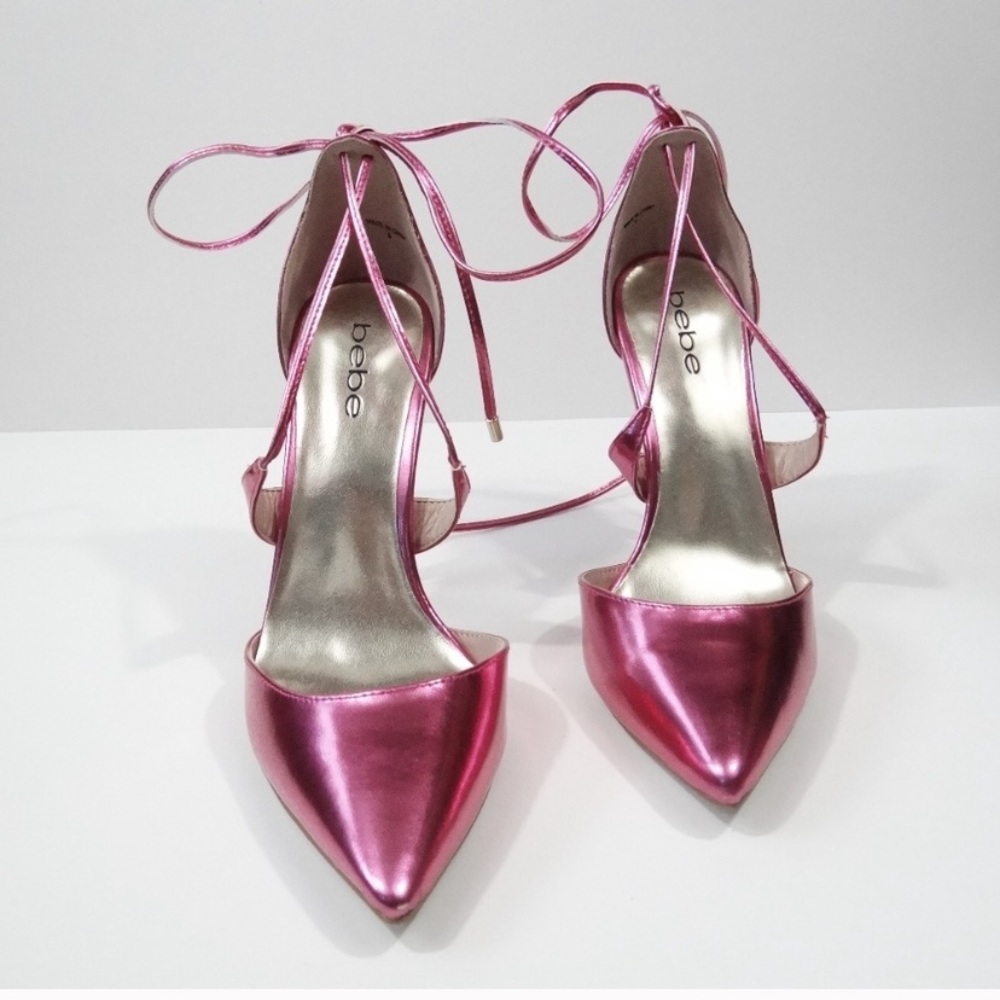Bebe// metallic lace up heels size 8
